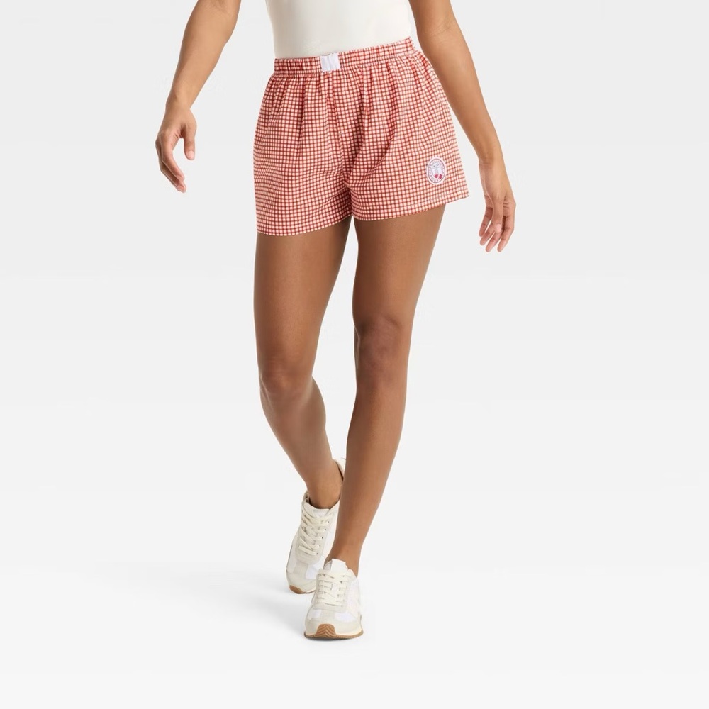 Grayson Threads Women's Cherry Gingham Graphic Boxer Shorts Red